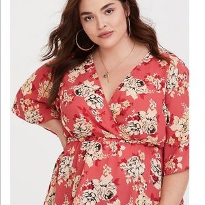 Torrid Lily Floral Faux Wrap Georgette Blouse